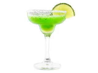 Margarita Fiesta a colorful margarita glass filled with a tangy green liquid garnished