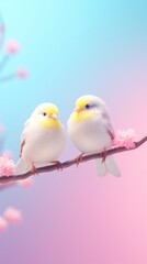 Poster - Cute Canaries dreamy wallpaper animal bird flower.