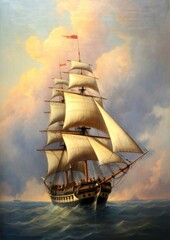 Canvas Print - A ship painting sailboat vehicle.