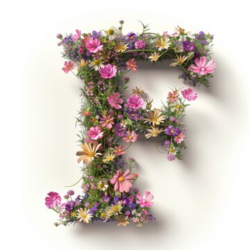 Elegant shot of text Letters ‘F’ crafted in flowers on a clean. A beautiful flower arrangement forming the letter 'F'.
