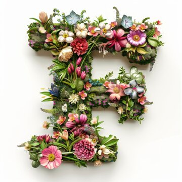 Elegant shot of text Letters ‘F’ crafted in flowers on a clean. A beautiful flower arrangement forming the letter 'F'.