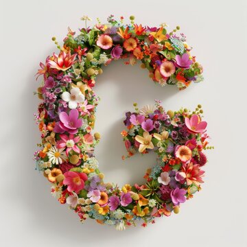 Elegant shot of text Letters ‘G’ crafted in flowers on a clean. A beautiful flower arrangement forming the letter 'G'.