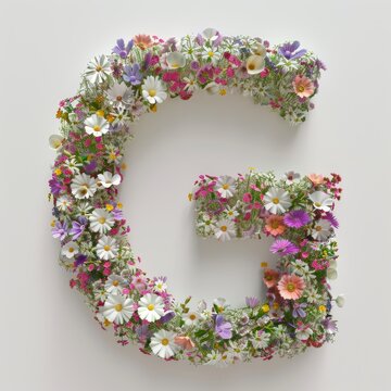 Elegant shot of text Letters ‘G’ crafted in flowers on a clean. A beautiful flower arrangement forming the letter 'G'.