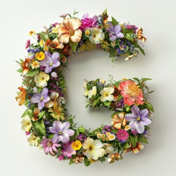 Elegant shot of text Letters ‘G’ crafted in flowers on a clean. A beautiful flower arrangement forming the letter 'G'.