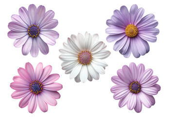 purple daisy  flower  collection on transparent background.