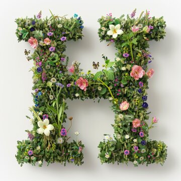 Elegant shot of text Letters ‘H’ crafted in flowers on a clean. A beautiful flower arrangement forming the letter 'H'.