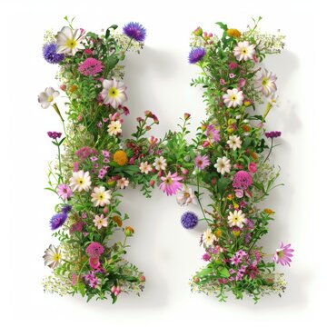 Elegant shot of text Letters ‘H’ crafted in flowers on a clean. A beautiful flower arrangement forming the letter 'H'.
