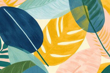 Poster - Tropical leaf patterned background, digital art illustration.