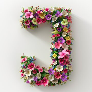 Elegant shot of text Letters ‘J’ crafted in flowers on a clean. A beautiful flower arrangement forming the letter 'J'.