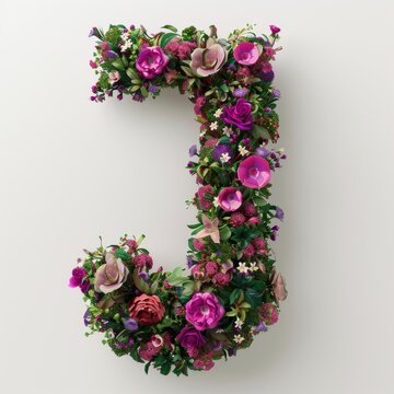 Elegant shot of text Letters ‘J’ crafted in flowers on a clean. A beautiful flower arrangement forming the letter 'J'.
