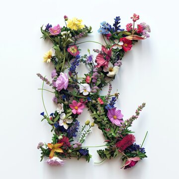 Elegant shot of text Letters ‘K’ crafted in flowers on a clean. A beautiful flower arrangement forming the letter 'K'.