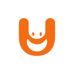 Poster - orange letter U smile logo vector illustration template design