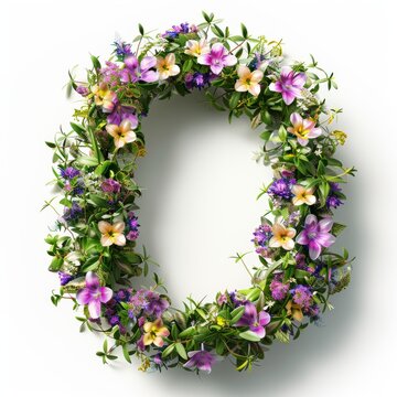 Elegant shot of text Letters ‘O’ crafted in flowers on a clean. A beautiful flower arrangement forming the letter 'O'.