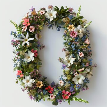 Elegant shot of text Letters ‘O’ crafted in flowers on a clean. A beautiful flower arrangement forming the letter 'O'.