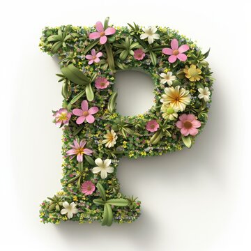 Elegant shot of text Letters ‘P’ crafted in flowers on a clean. A beautiful flower arrangement forming the letter 'P'.