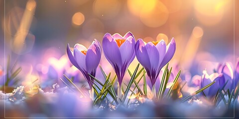 Canvas Print - Purple crocus flowers on bokeh background. Spring concept.