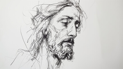 Wall Mural - Abstract Sketch of Jesus Christ with Crown of Thorns
