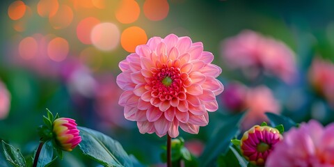 Sticker - Colorful dahlia flower in the garden with bokeh background