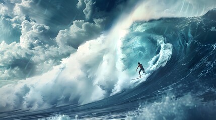 Wall Mural - surfing big wave a_ surfer riding a massive wave capture