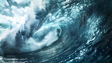 Wall Mural - surfing big wave a_ surfer riding a massive wave capture