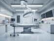 © sorrakrit - A sterile and modern operating room, with a surgical table, medical equipment, and an overhead light.