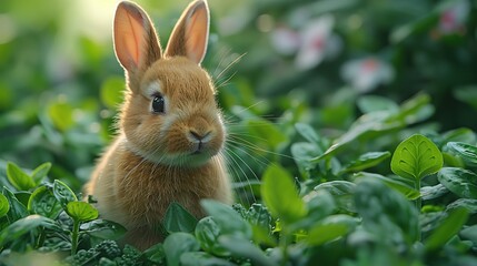 Wall Mural - Adorable Bunny In Lush Greenery