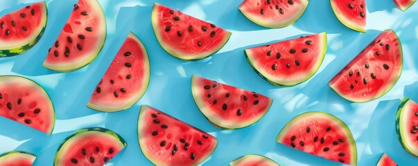 Wall Mural - A watermelon design with a green background.