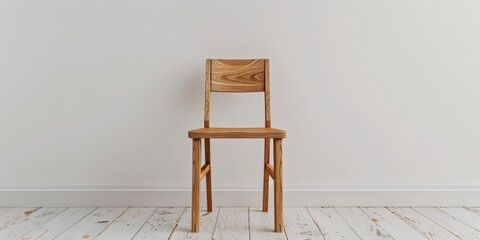 Wall Mural - Minimalist Wooden Chair in a White Room