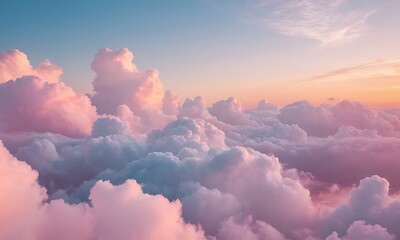 Canvas Print - surreal landscape composed entirely of fluffy clouds in various shapes and colors, with a gentle pastel sky in the background.