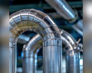 Canvas Print - A close up of a bunch of pipes and some metal ducts. AI.