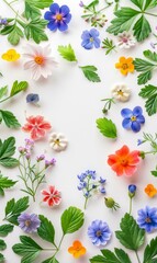 Wall Mural - A white background with many different flowers on it. AI.