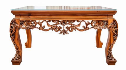 Wall Mural - Ornate Wooden Coffee Table with Glass Top