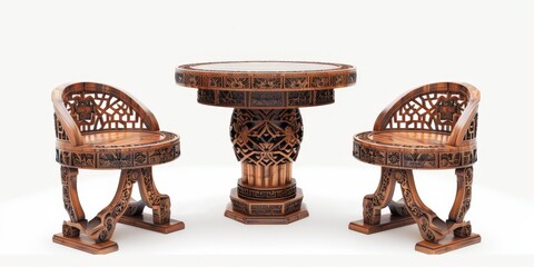 Wall Mural - Intricately Carved Wooden Table Set