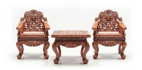 Wall Mural - Carved Wooden Chairs and Table