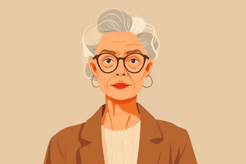 Wall Mural - Portrait of confident mature woman, modern simple flat design illustration