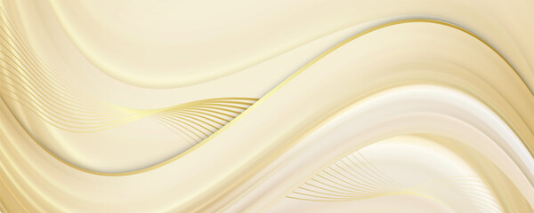 Wall Mural - Line curve golden luxury on brown background. Realistic template cover 3d style design. Vector illustration.