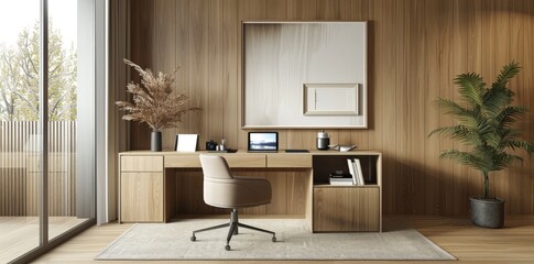 Wall Mural - Modern Home Office Design with Wooden Accents