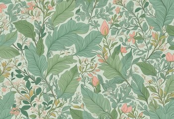 Poster - Pastel Spring Leaf Pattern Graphic