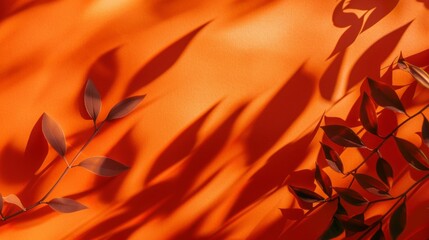 Poster - A leafy plant with a shadow on an orange background