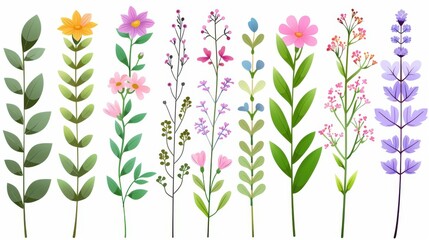 Sticker - A vibrant collection of wildflowers and herbs, illustrated in flat, handdrawn style on a clean white backdrop.