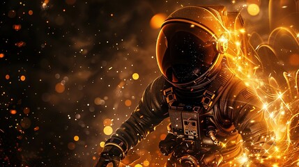 Canvas Print - a black and gold astronaut in the dark, organic flowing forms, light silver and amber, dreamscape portraiture, stock photo, light orange and bronze