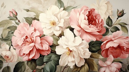 Sticker - Blooming Pastel Roses in a Vintage Style Painting