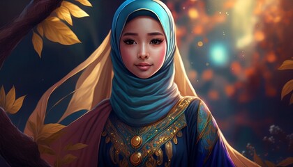 Wall Mural - ai generative of princess siti with her hijab and robe