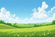 Green grassy hills, blue sky, fluffy white clouds. Perfect background for naturethemed designs, travel brochures, or outdoor advertising campaigns