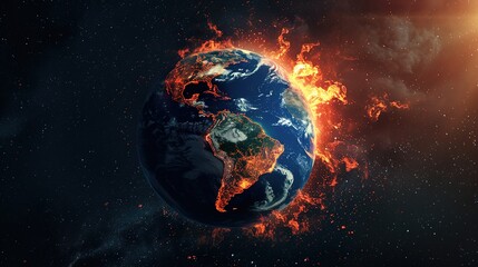 Canvas Print - Global warming on Planet Earth, end of the World illustrated from space. 3D illustration