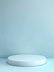 Wall Mural - 3d render of a simple white round empty podium platform on a light blue pastel background