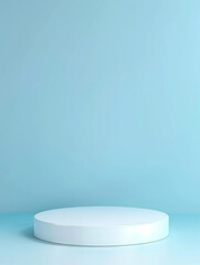 Wall Mural - 3d render of a simple white round empty podium platform on a light blue pastel background