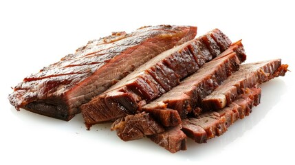 Wall Mural - Mouthwatering smoked pork brisket, sliced and isolated on white background