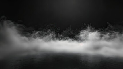 Wall Mural - panoramic view of thick fog moving across a black space, creating a haunting ambiance