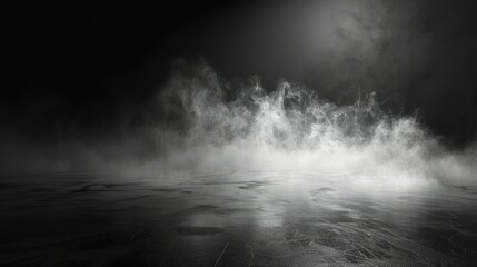 Wall Mural - panoramic view of thick fog moving across a black space, creating a haunting ambiance